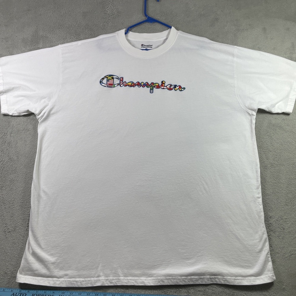 Champion Athletic Wear Shirt Adult 4XL White Spell Out Graphic Tee Short Sleeve